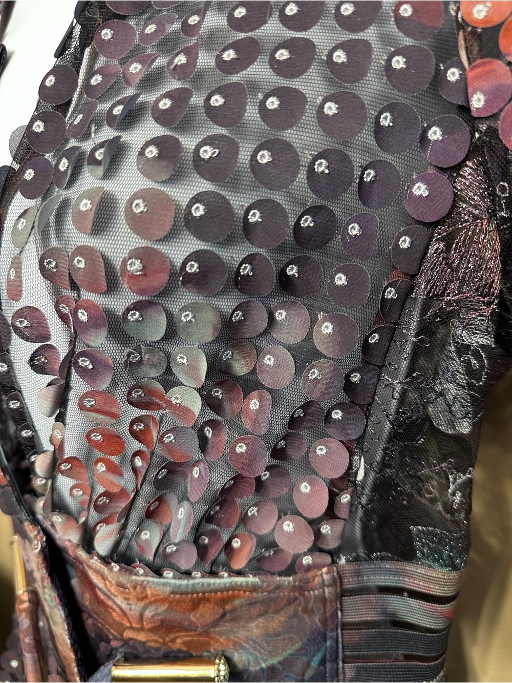 Byron Lars Beauty Mark Mesh Mixed Media Belted Top Size 4 - Picture 7 of 8